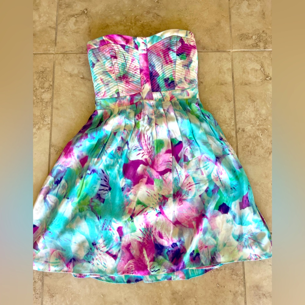 Parker Floral Silk Strapless Dress